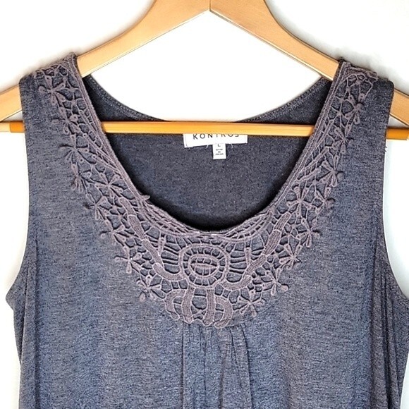 KONTROL Gray Contrasting Scoop Neckline Soft Stretchy Tank Top size L - Picture 2 of 13